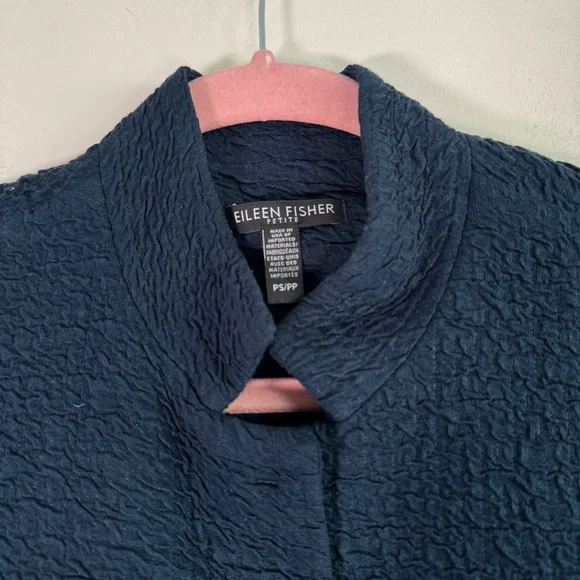 Eileen Fisher Organic Cotton & Tencel Pucker Stand Collar Long Jacket PS - Picture 3 of 13